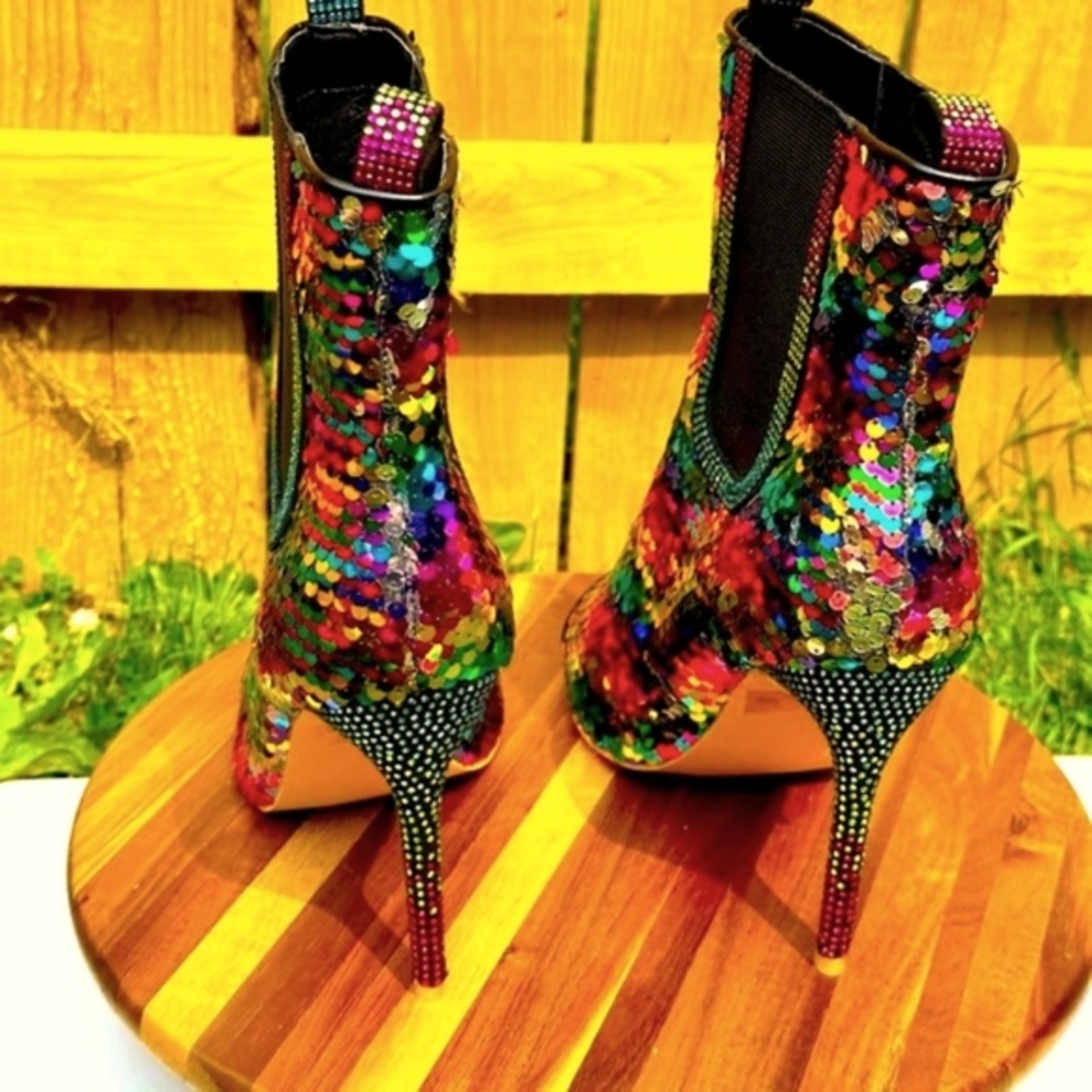 *Cape Robbin Open Toe Multicolor Sequin High Heel Booties - Picture 3 of 11